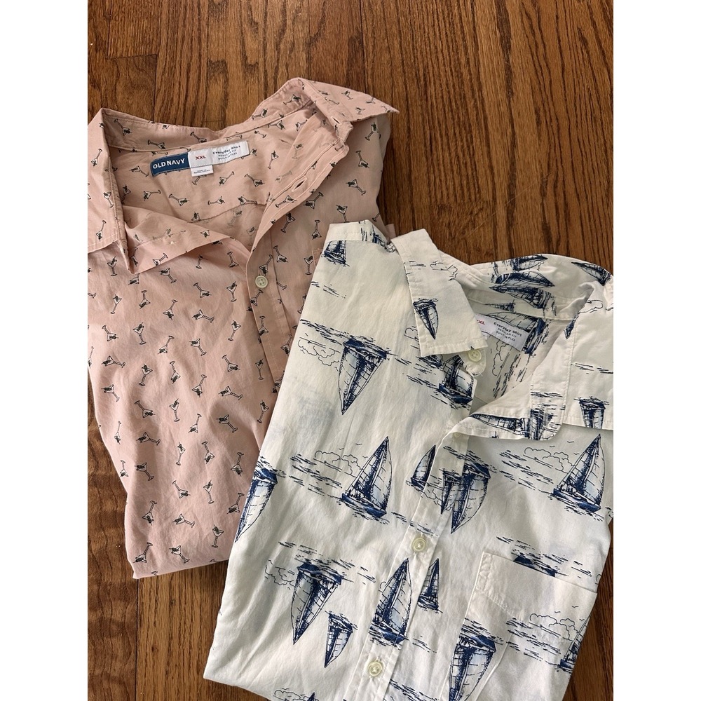 [SET OF 2]‎ NWT Old Navy Shirt Mens 2XL Vacation Cocktail Short Sleeve Button